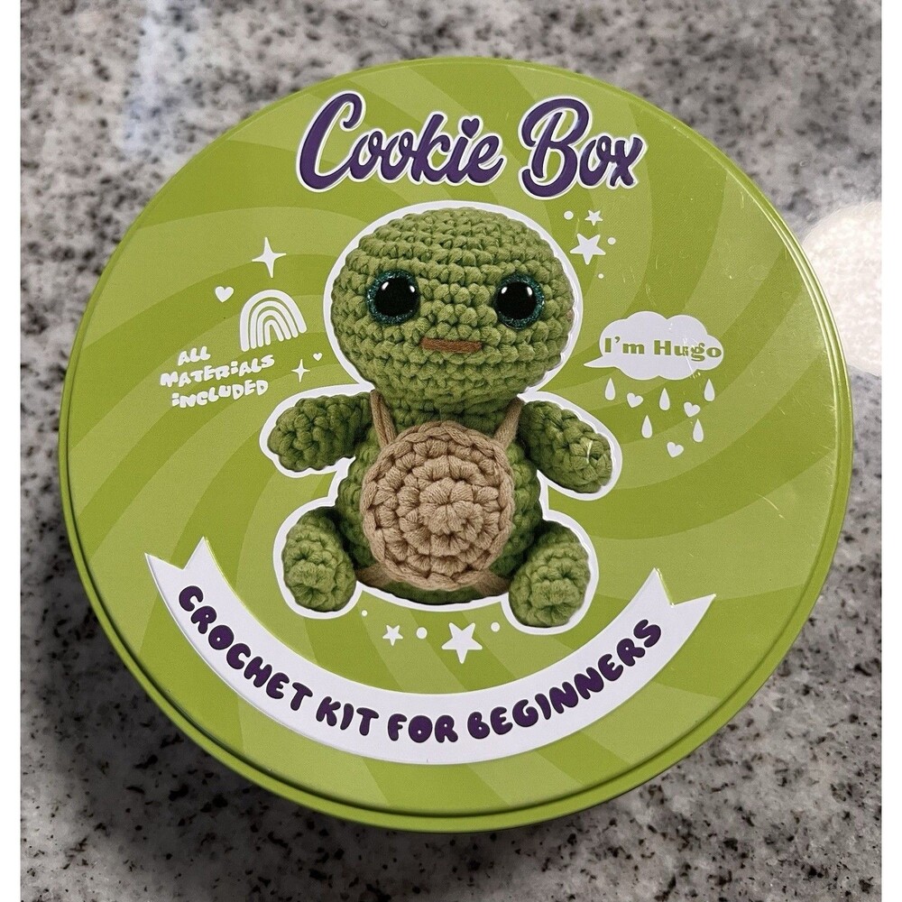 Cookie Box Hugo Turtle Crochet Kit for Beginners Amigurumi Complete Craft Kit